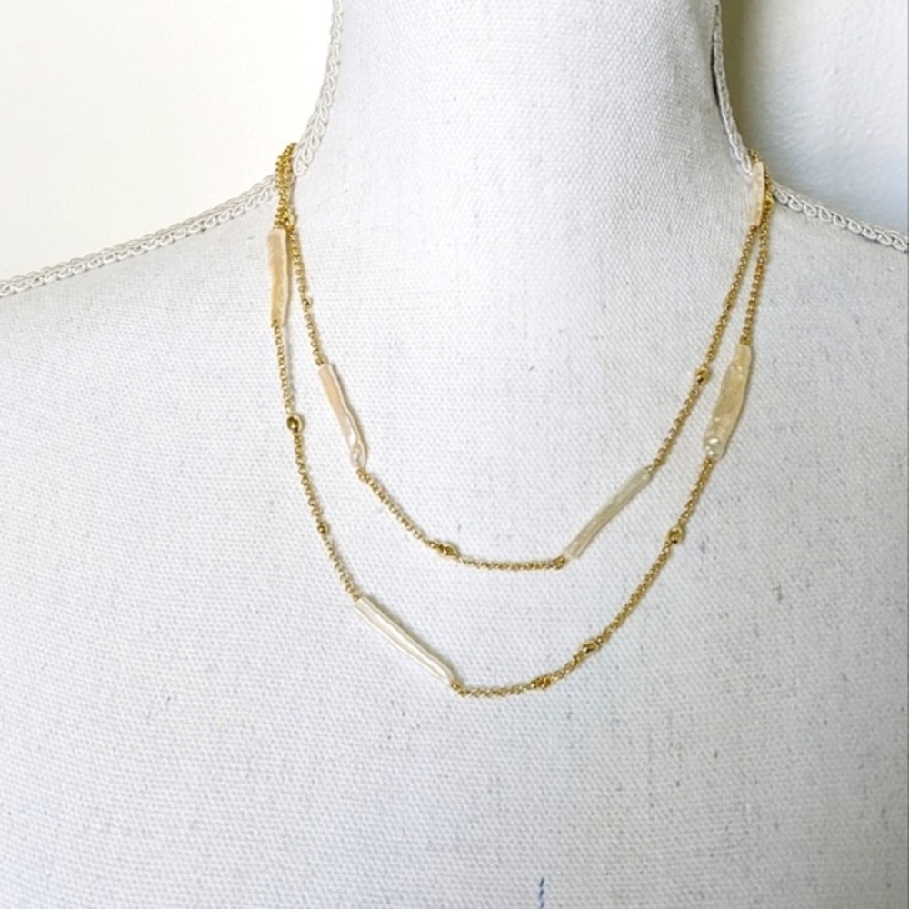 Kendra Scott Eileen Multi Strand Necklace Gold in Linear White Pearl